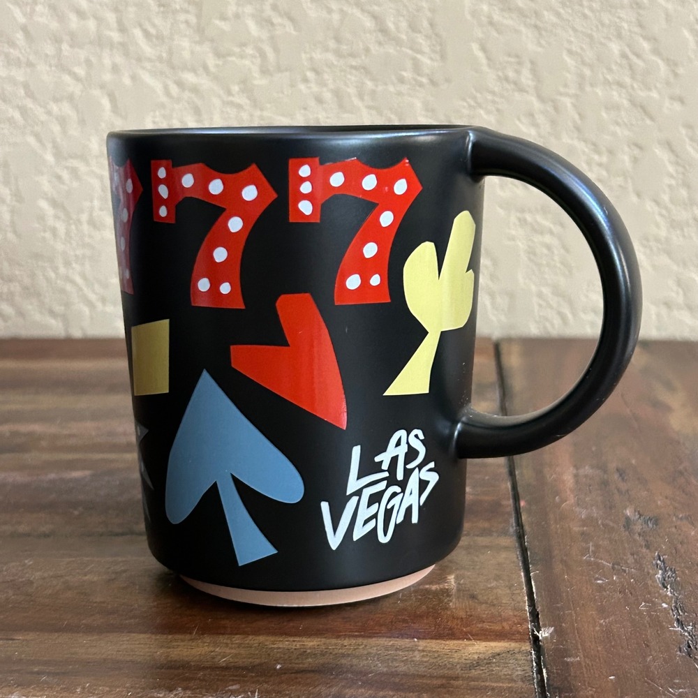 Starbucks Las Vegas Mug 12 oz Black Casino Lucky 7 Playing Card Suits Coffee